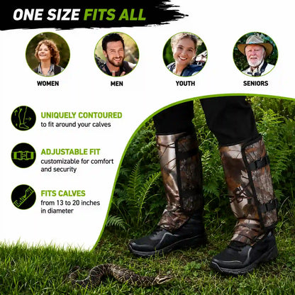 RodentGuardix snake leg guards with adjustable buckles for hiking and outdoor protection