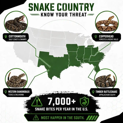 U.S. snake country map showing major regions and common venomous snakes for outdoor safety